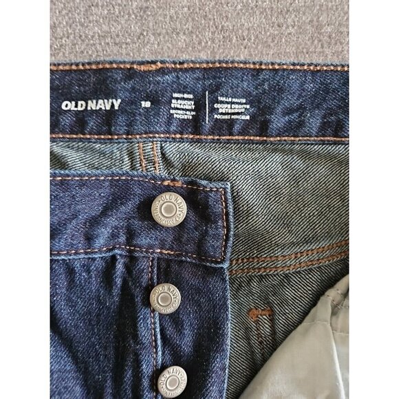 Old Navy Jeans Womens 18 Blue Dark Wash High Rise Slouchy Straight Cropped Boho - Picture 4 of 14